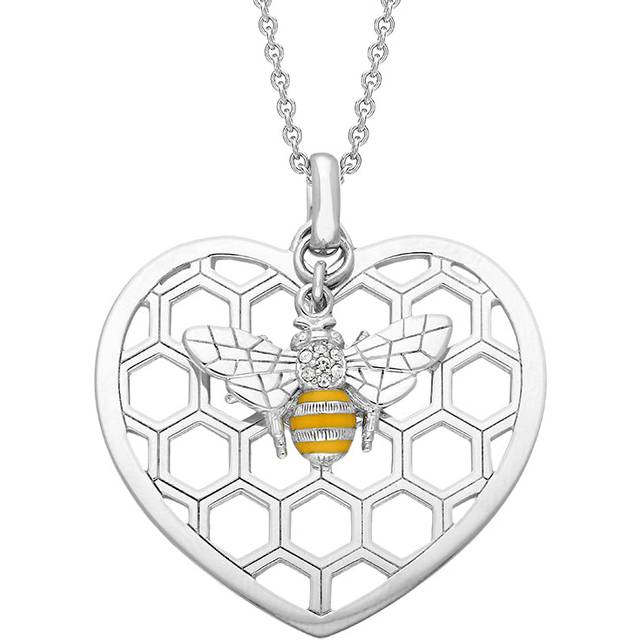 Sterling Silver Swarovski Crystal Style & Fashion Bee in Beehive Heart Necklace - Silver