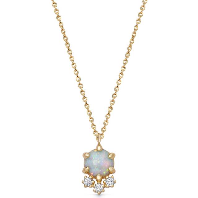 Solid Gold Interstellar Opal and Lab Grown Diamond Cluster Necklace