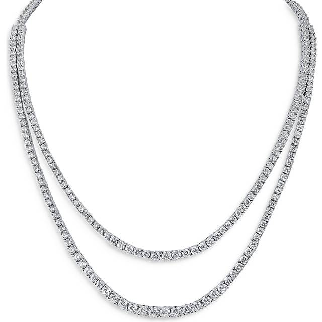 Kenneth Jay Lane Cubic Zirconia Layered Tennis Necklace in Rhodium Plated, 16