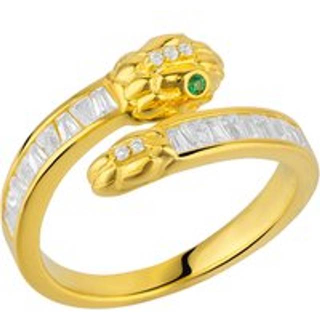 Womens Baguette Snake Ring With Green Eyes in Sterling Silver - Grey - One Size