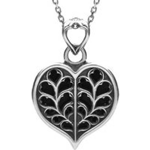 Sterling Silver Whitby Jet York Minster Small Heart Necklace - Silver