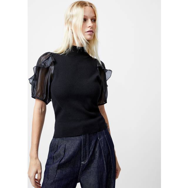 French Connection – Kristine – Svart, stickad topp med organza-ärm-Svart/a