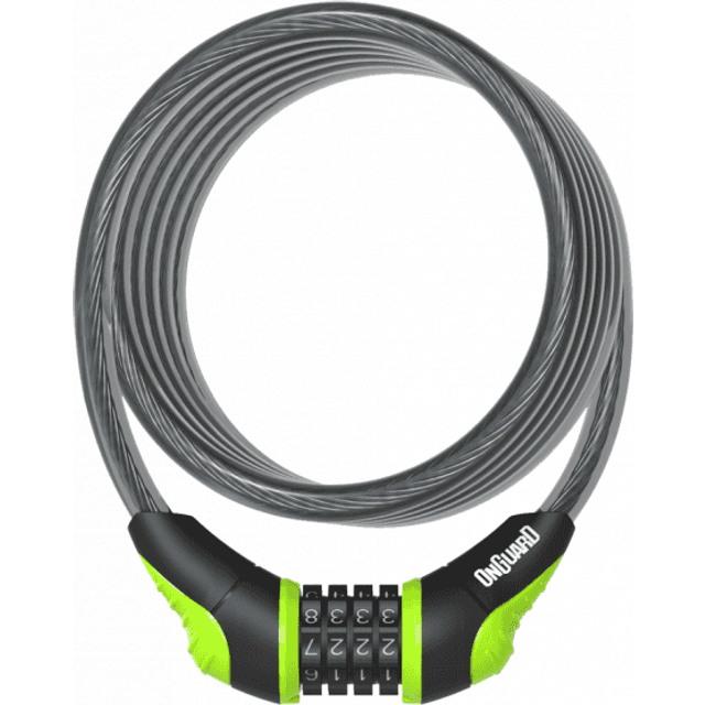 OnGuard Neon Combo Coil Cable Locks - Green - 180 cm (10 mm) Size: 10