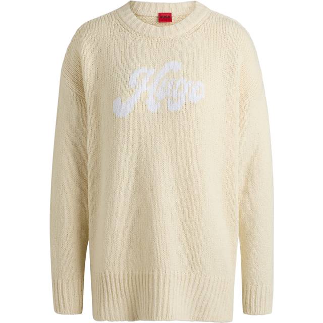 Oversized-fit cotton-blend sweater with script logo - Light Beige