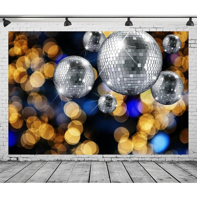(As show, One size) 7x5ft Fabric Bright Sparkles Disco Ball Photography Backdrop Silver Musical Balls in Defocused Background 70s 80s 90s Dance Birthd