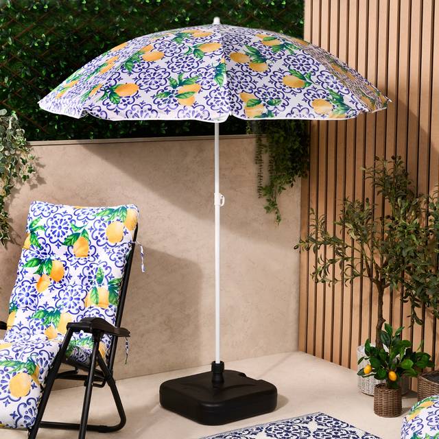 OHS Outdoor 1.8m Printed Sun Shade Umbrella Parasol - Blue Tile Lemon, Blue