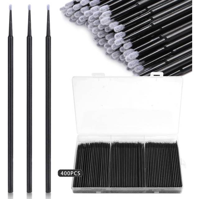 400pcs Micro Applicator Brushes, Micro Swabs for Eyelash Extension, Disposable 2mm Precision Mascara Swabs for Cleansing and Makeup (Black)