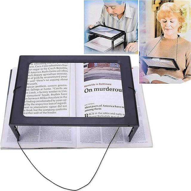Reading Magnifier, Magnifying Glass with led Light, Hands-Free Rectangular Magnifying Glass with 3x Magnification, 4 led Lights and Folding Stands