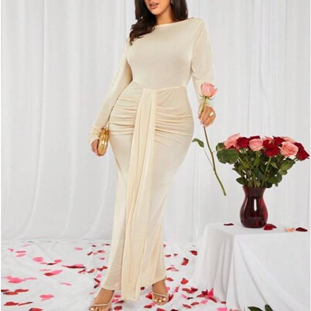 Plus size kvinnors sexiga romantiska Alla hjärtans dag Aprikos Tight klänning med en axel på framsidan av mittpanelen, Lämplig för dagligt slitage, Da (0XL,1XL,2XL,3XL,4XL)