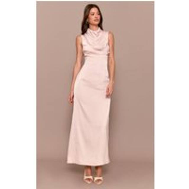 Oyster Satin High Neck Midaxi Dress, Oyster - 10