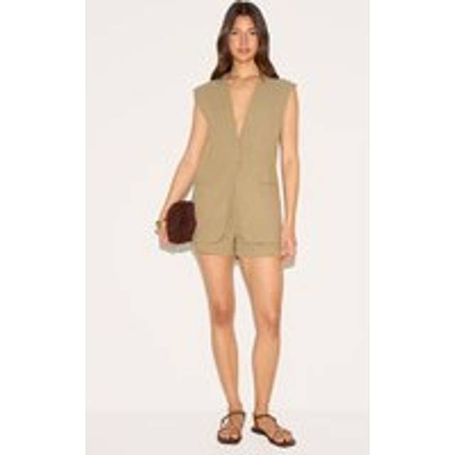 Sage Khaki Linen Look Woven Tailored Shorts, Sage Khaki - 4