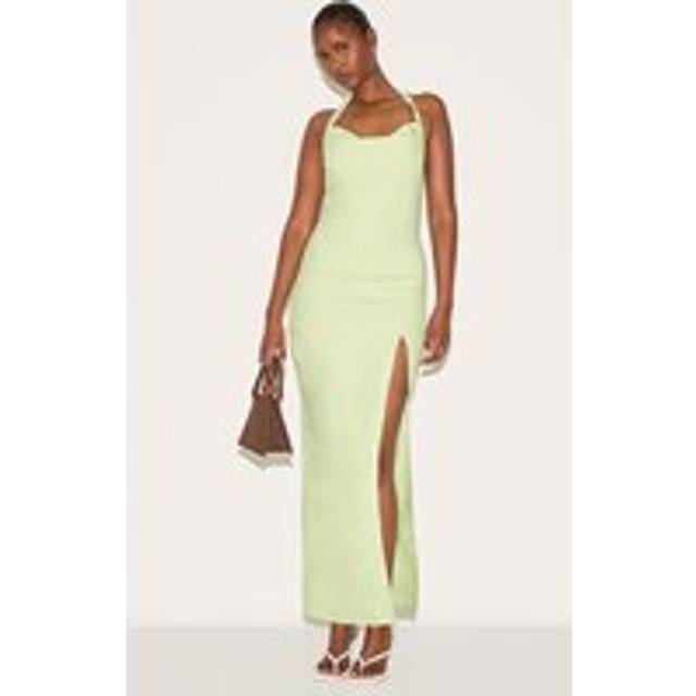 Pale Lime Woven Halterneck Maxi Dress, Pale Lime - 14