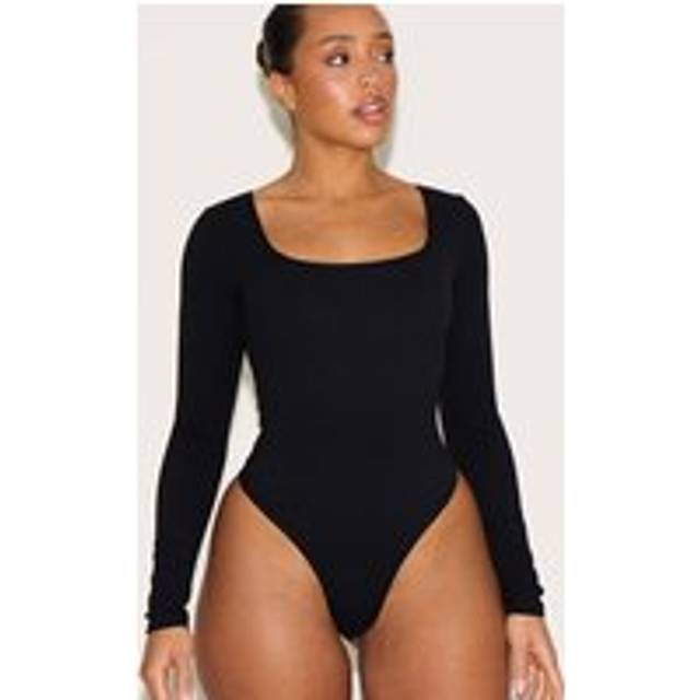 Shape Black Built In Bra Sculpt Square Neck Long Sleeve Bodysuit, Black - 12