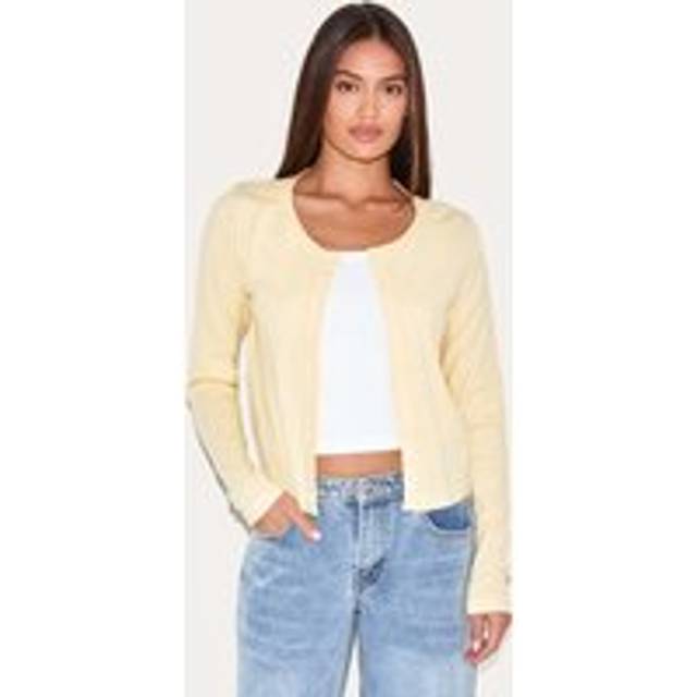 Butter Cream Fine Knit Button Up Cardigan, Butter Cream - L