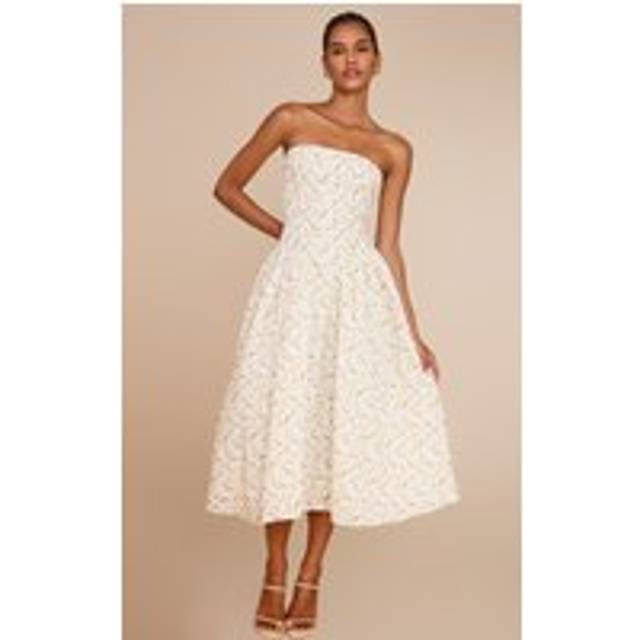 Yellow Ditsy Printed Bandeau Skater Midaxi Dress, Yellow - 8