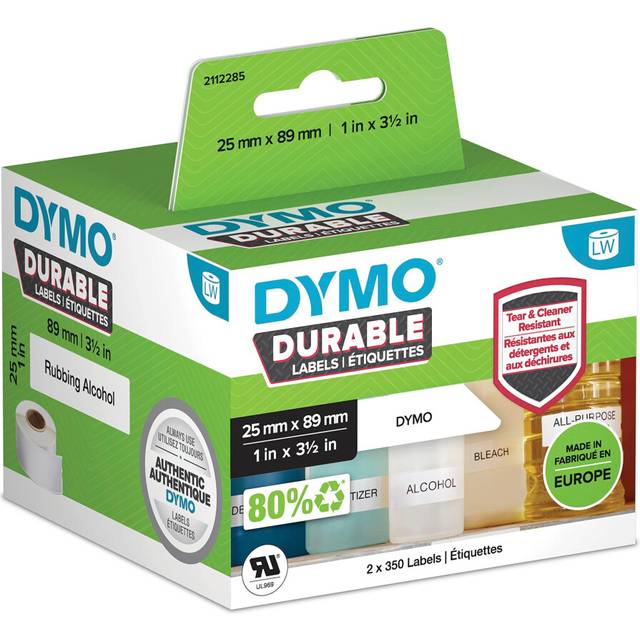 DYMO LW Durable Industrial Labels for LabelWriter Label Printers, White Poly, 25 x 89 mm, 2 Rolls of 350 (1933081)