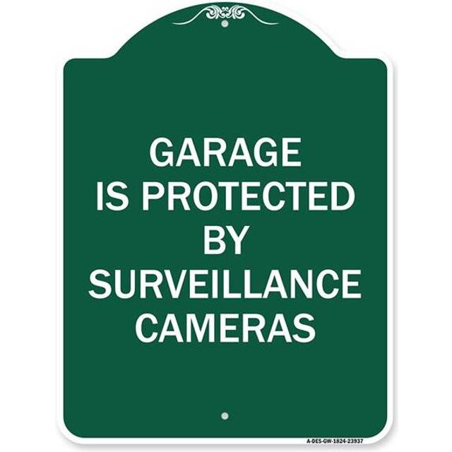 SignMission A-DES-GW-1824-23937 18 x 24 in. Designer Series Sign - Garage is Protected by Surveillance Cameras, Green & White
