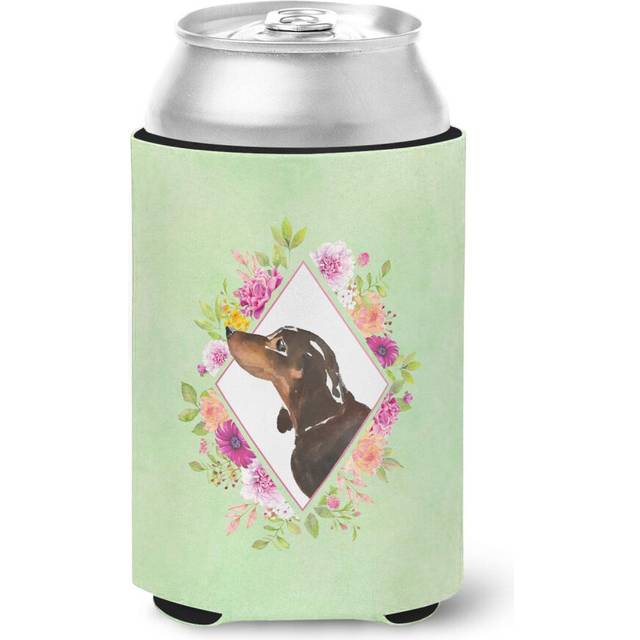 Carolines Treasures CK4422CC Black and Tan Dachshund Green Flowers Can or Bottle Hugger Cooler Washable Drink Sleeve Collapsibl