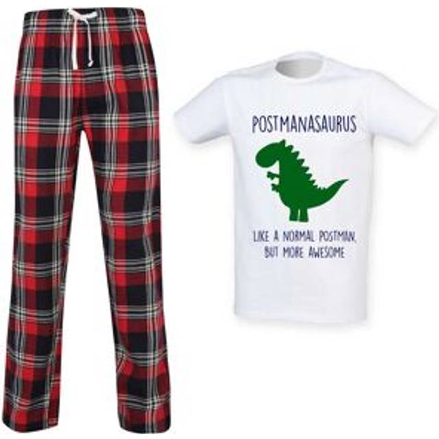 Postman Dinosaur Tartan Pyjama Set - Red - M