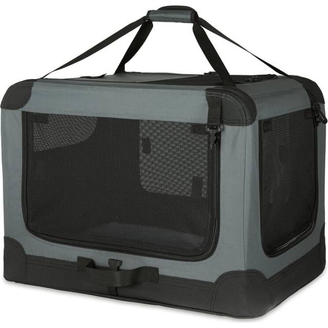 Amazon Basics 4-Doors Portable Soft-Sided Folding Travel Crate Kennel for cat, dog, and other small animals, Grey, S 66 cm x 46 cm x 46 cm
