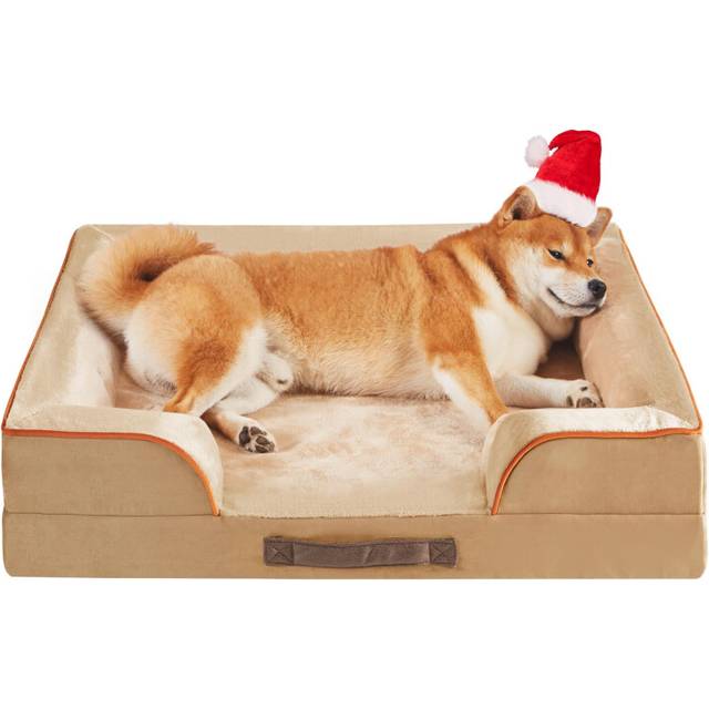 Codi Medium Memory Foam Layer Dog Bed, Washable Orthopedic Dog Bed Couch with Removable Zipper Cover, Waterproof Dog Bed Sofa Bed, Beige