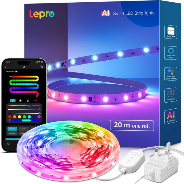 Lepro S1 AI Smart Rainbow LED Strip Light 20M one roll, App & Voice Control, Works with Alexa & Google Home, 30 LEDs/M, Music Sync, AI Lighting Design