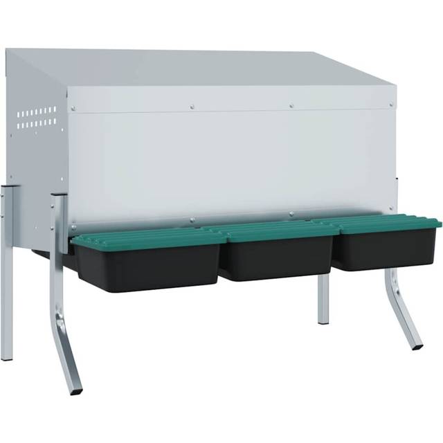 vidaXL Chicken Nesting Box 3 Compartments with Legs Galvanised Steel - Silver