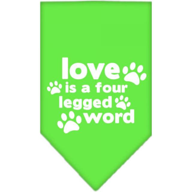 Mirage Pet Products Love is a 4 Leg Word Screen Print Bandana for Pets Small Lime green