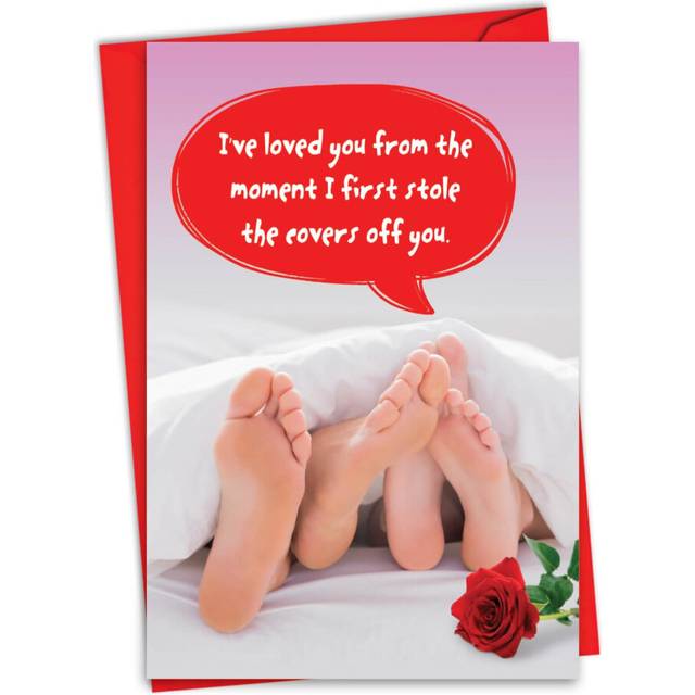 NobleWorks - Funny Card for Valentines Day - Naughty Adult Humor  Valentine Love Notecard with Envelope (1 Card) - Stole the Covers C6777VDG
