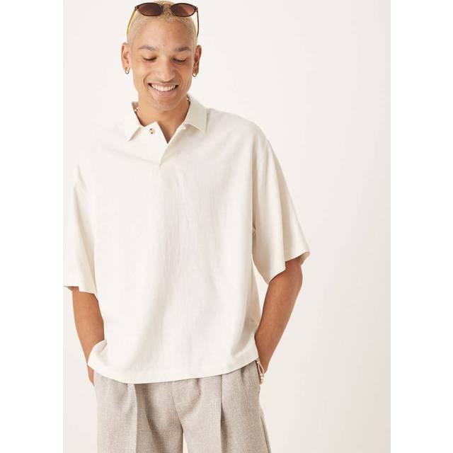 ASOS DESIGN – Vit skjorta i oversize och linnemix med boxig passform-Vit/a