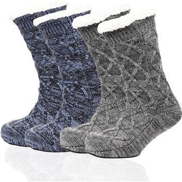 A2z mens slipper socks yarn chunky cable knit sherpa lining warm winter socks