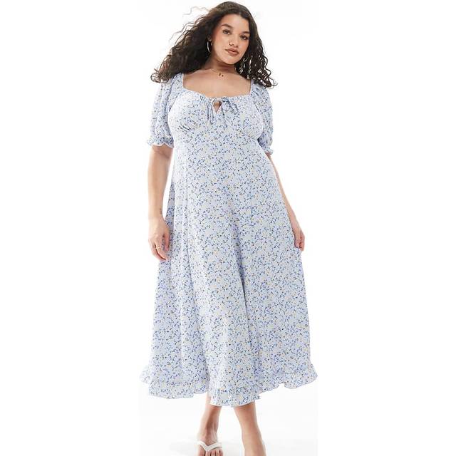 New Look Women's Plus Size Blue Floral Print Midi Dress Curves - UK 28