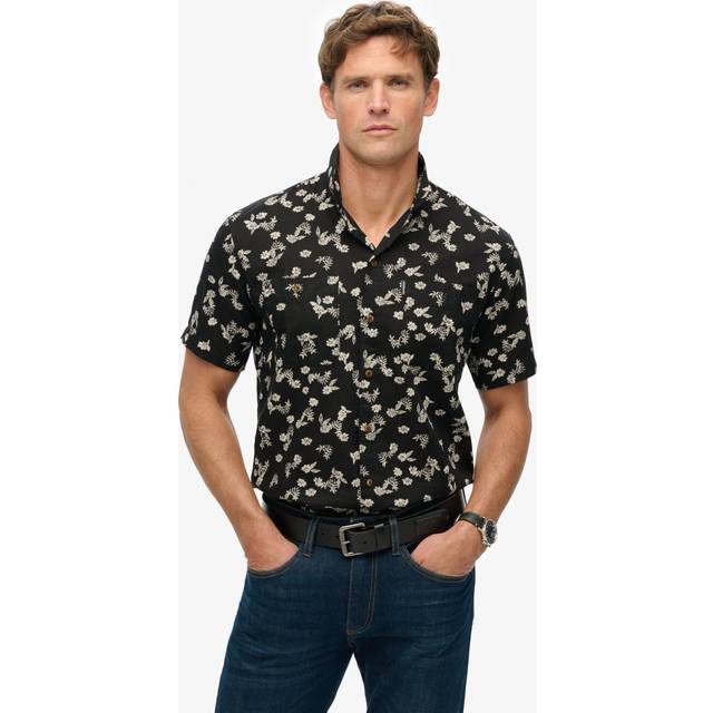 Superdry for man. M4010793A Short sleeve beach shirt black (L), Casual, Cotton
