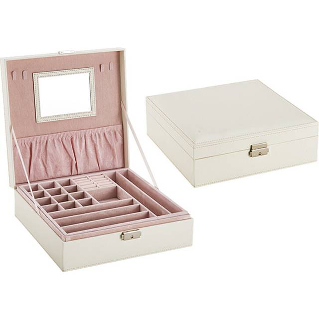 Leather Square Jewelry Box With Mirror Cases White