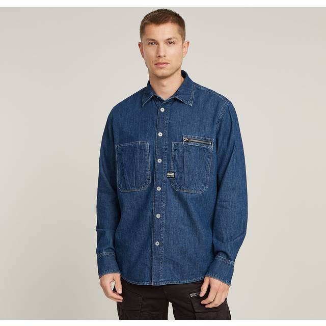Pleated Zip Regular Shirt - Dark blue - Men