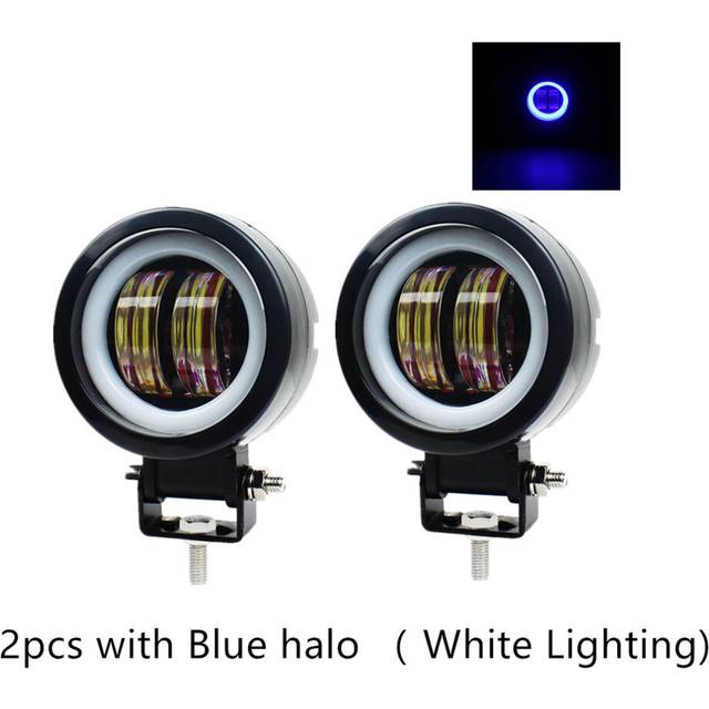 (2pcs blue halo) 3inch LED Off raod Lights 12V 24V 6500K 20W with Angel Eyes Lights spot