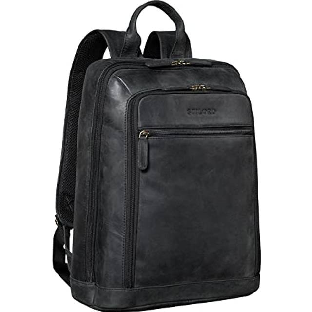 STILORD "Watson" ryggsäck för bärbar dator 15,6" läderryggsäck stor vintage affärsryggsäck XL kontorsväskor i äkta läder, Antracit, L, Packsäck