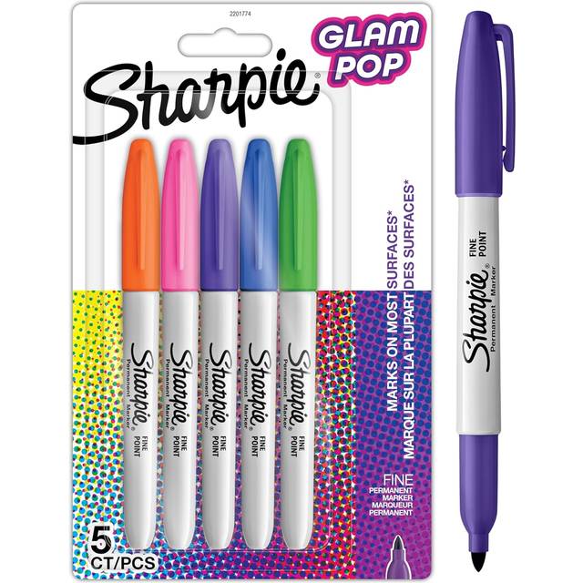 Sharpie Glam Pop Permanent Markers | Fine Point for Bold Details | Assorted Vibrant Colours | 5 Marker Pens