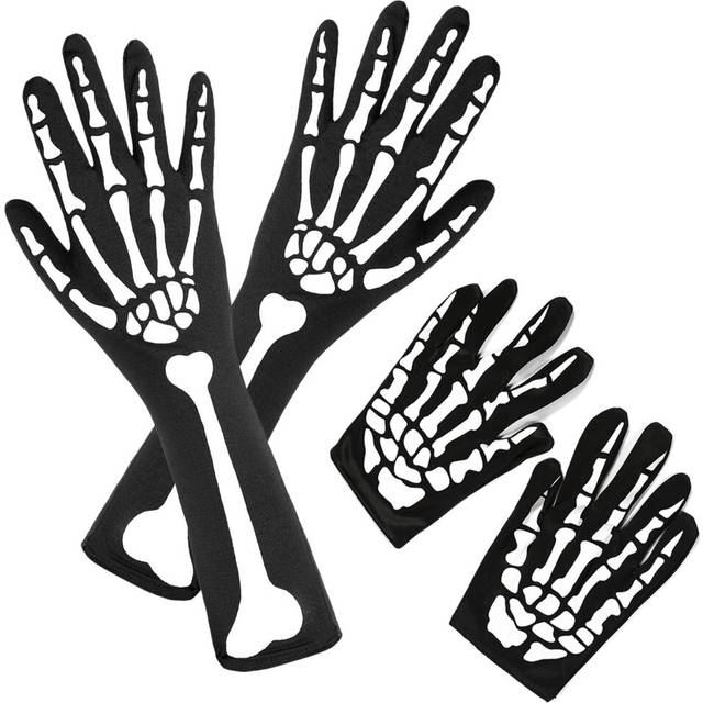 2 Pairs Halloween Skeleton Gloves with Skeleton Arm Sleeve Gloves