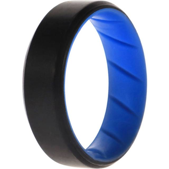 Silicone Wedding BR 8mm Edge Ring - Light-Blue-Black by ROQ for Men -