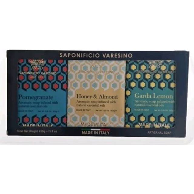 Saponificio varesino honey + almond, pomegranate & lemon bath soaps gift set