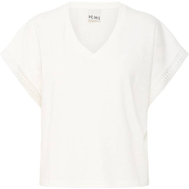 Ichi, Blusar & Skjortor , Dam, S, Bomull, Vit Bomull V-ringad Blus - white (S)