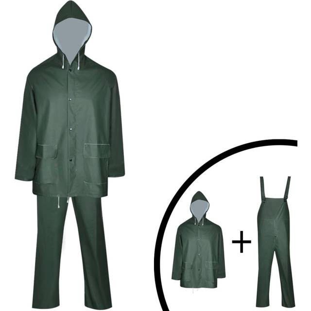 vidaXL Waterproof Heavy-duty 2-piece Rain Suit with Hood Green M