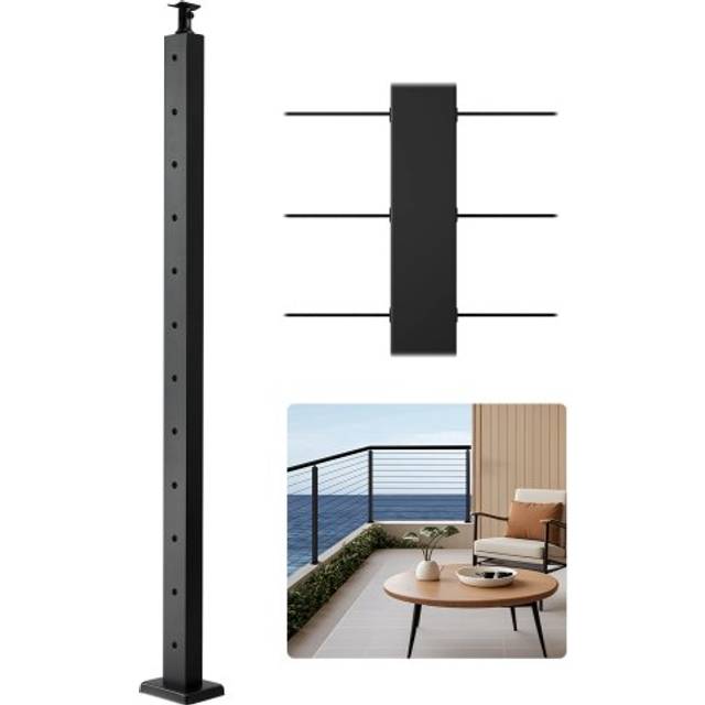 VEVOR Cable Railing Post, 42x2x2 Inch Level Deck Stair Posts, 1-Pack Stainless Steel Cable Handrail Post, Pre-Drilled Pickets with Mounting Bracket Stair