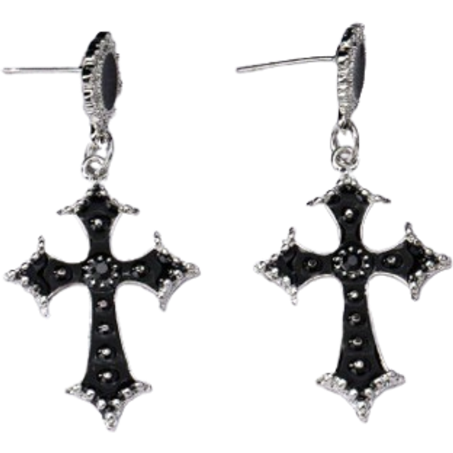 SHEIN 1 Pair Gothic Dark Cool Cross Shaped Drop Earrings, Black Color, Suitable For Banquet, Party And Daily Wear
