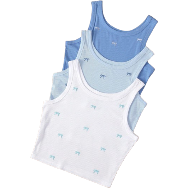 INAWLY Bow Embroidery Pattern Women Round Neck Tank Top Graphic Tees Women Tops