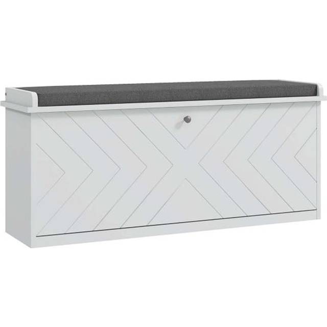 HOMCOM Shoe Bench With Flip Drawer, 10 Pairs, White, White