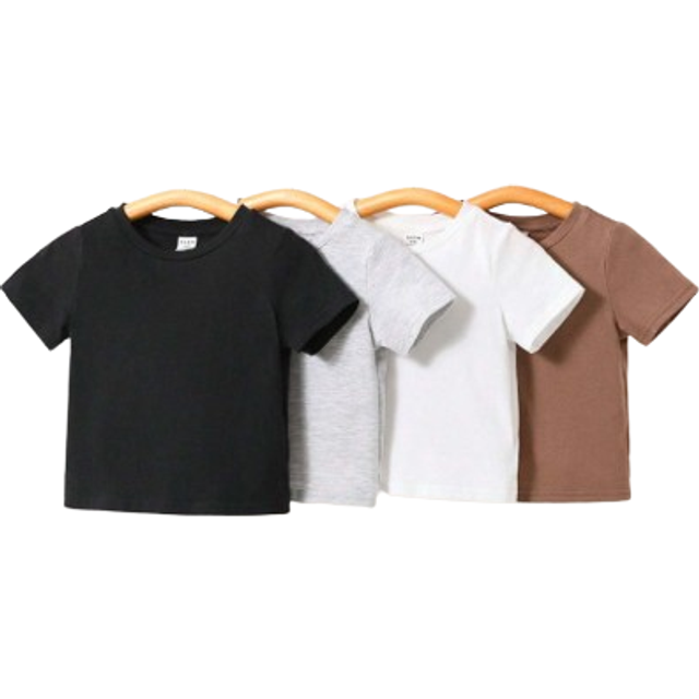 SHEIN Baby Boy&#39;s Casual Knitted Soft Solid Color Round Neck Short Sleeve T-Shirt 4pcs/Set