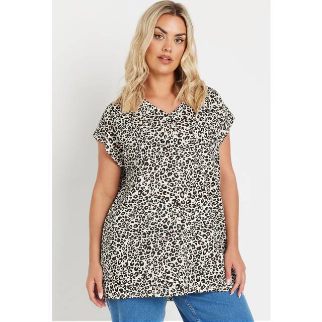 Yours Curve Beige Brown Leopard Print Pocket Tshirt, Women's Curve & Plus Size, Yours - 38-40