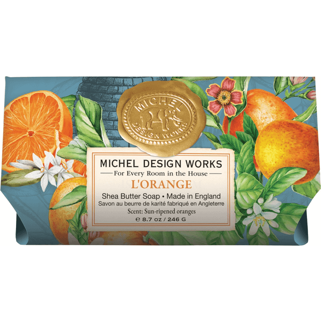 Michel Design Works Soap Bar  L'Orange Large  Beautiful Design  Triple-milled